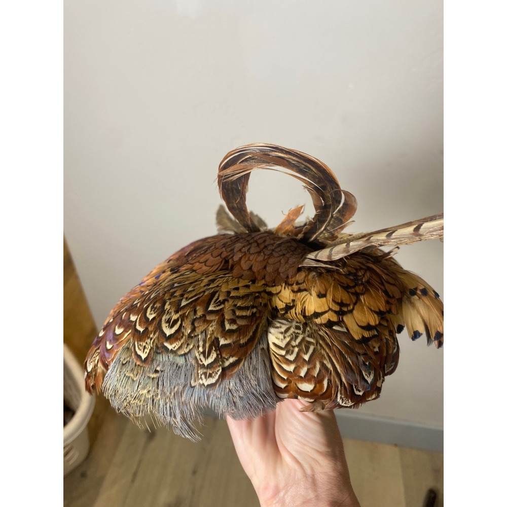 Vintage Woven Straw Basket Lid Jar Topper Natural Pheasant Feathers Handmade